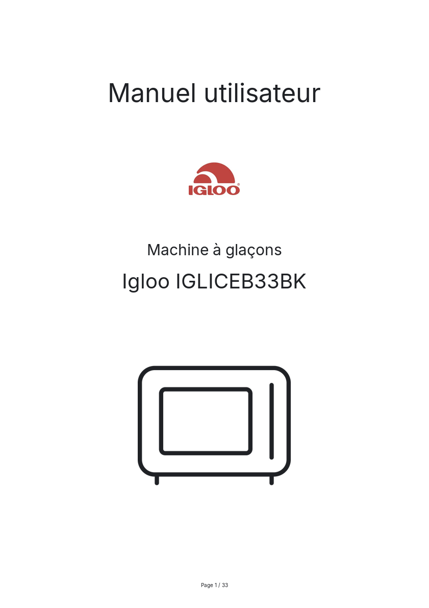 Page n°1 - Manuel utilisateur Igloo IGLICEB33BK