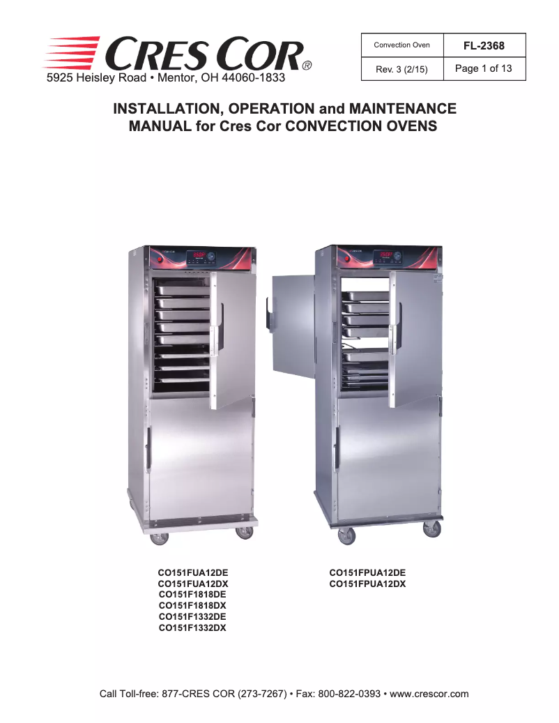 Image de la première page du manuel de l'appareil CO151FUA12DX