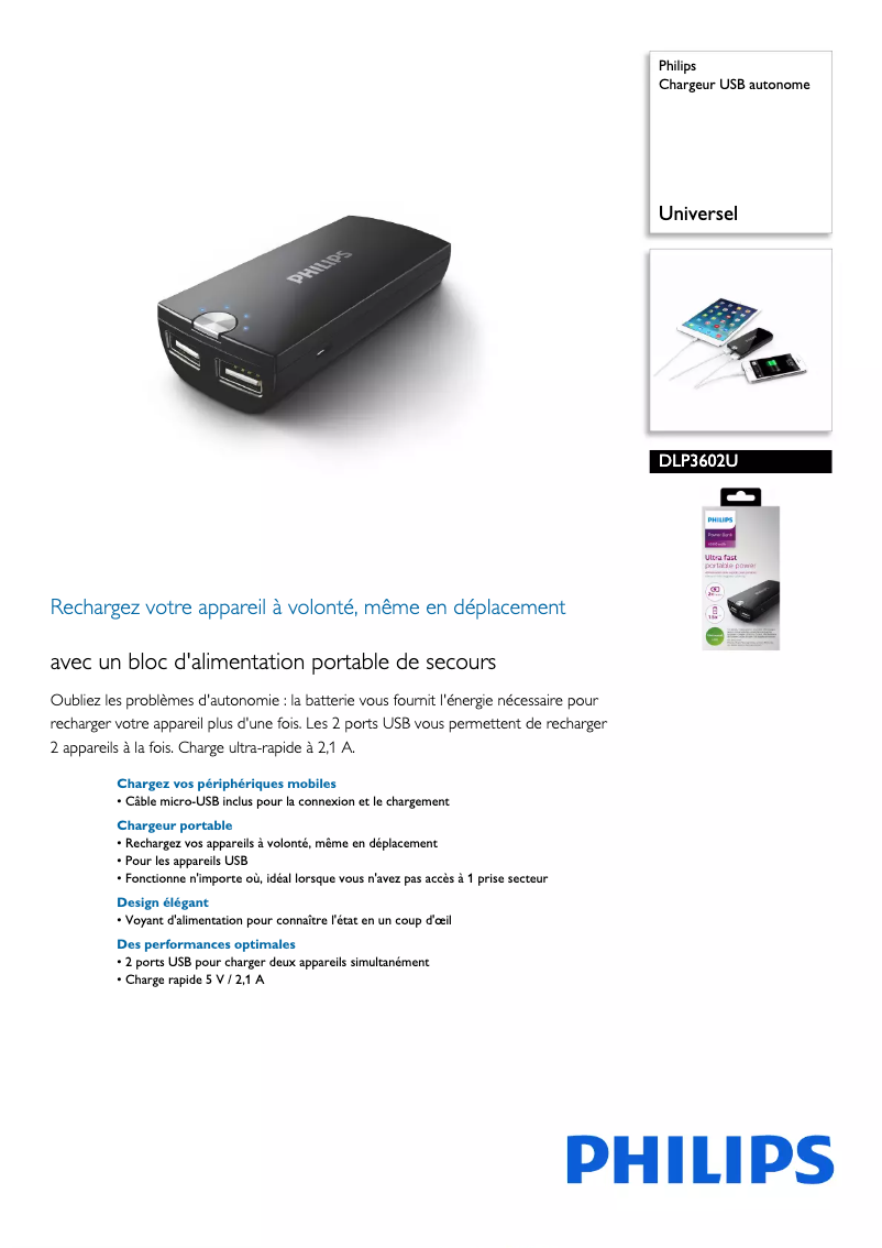 Page n°1 - Fiche technique Philips DLP3602U