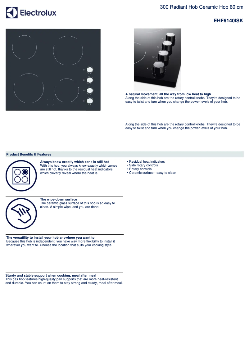 Page 1 de la notice Fiche technique Electrolux EHF6140ISK