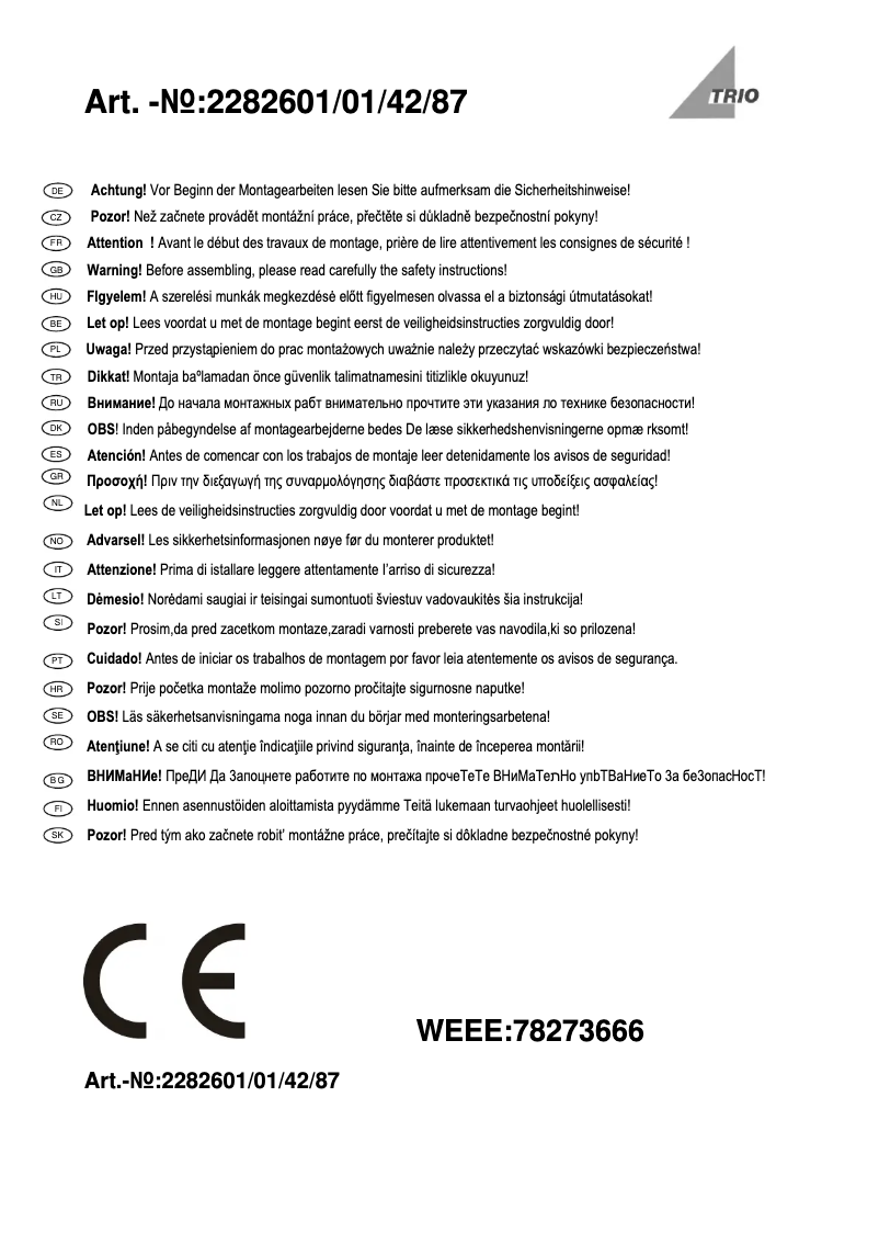 Page n°1 - Manuel utilisateur Trio Lighting Yangtze 228260101