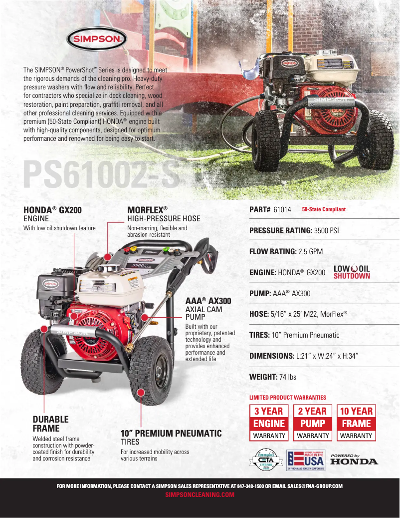 Page 1 de la notice Fiche technique Simpson PowerShot PS-61002-S