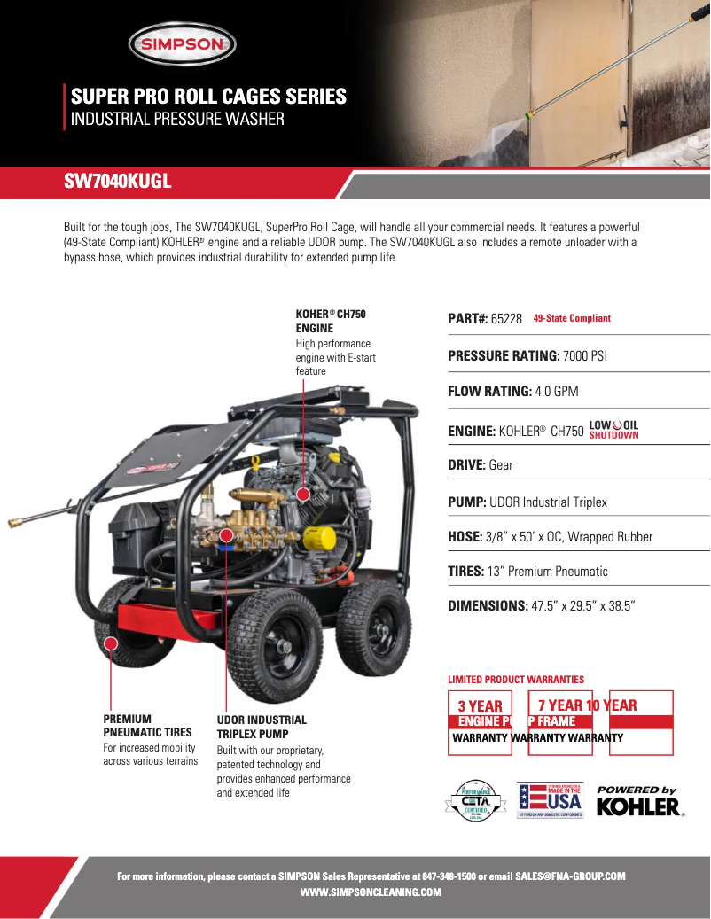 Página 1 del manual Ficha técnica Simpson SuperPro SW7040KUGL-S