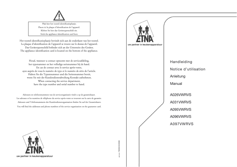 Page 1 de la notice Manuel utilisateur Etna A097VW
