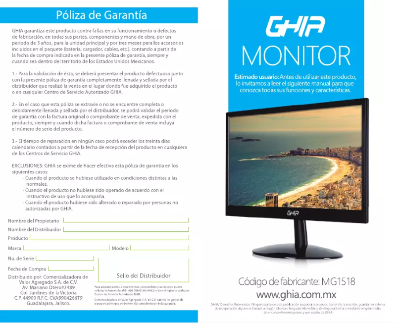 Page 1 de la notice Manuel utilisateur Ghia MG1518