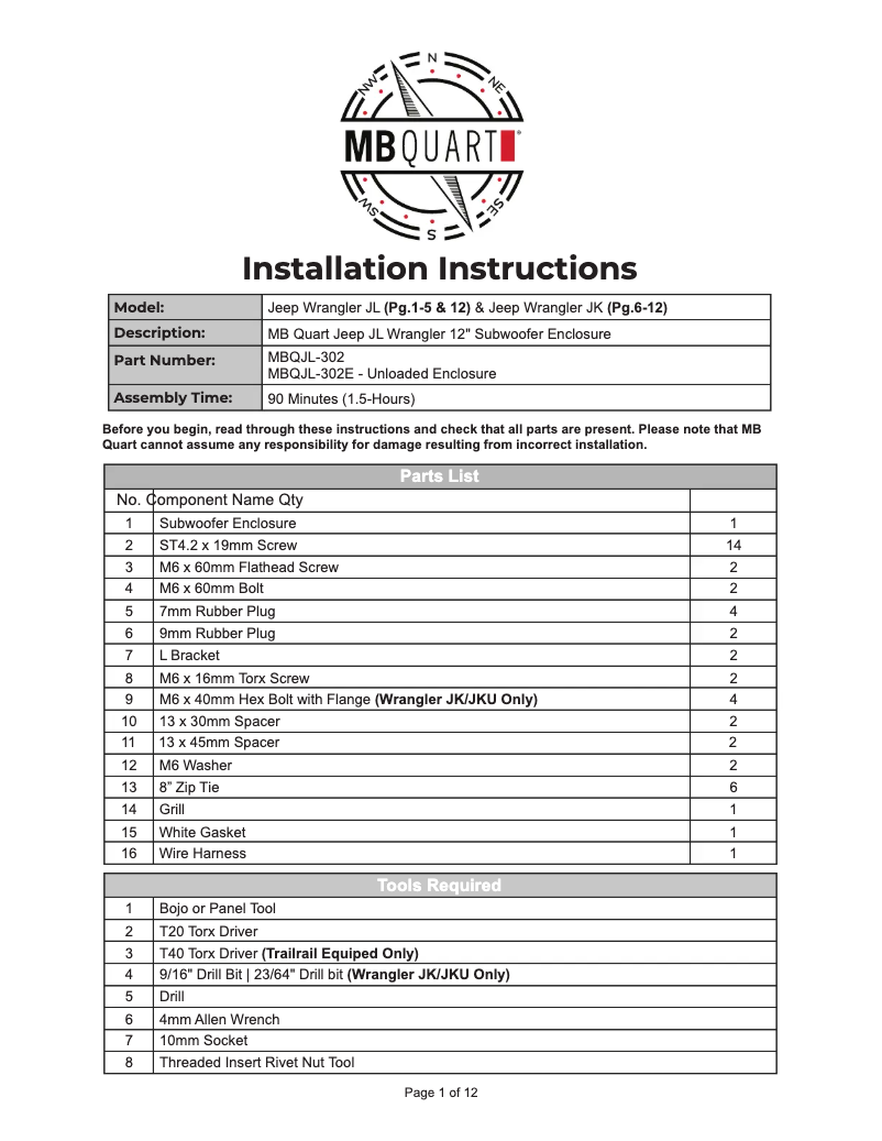 Page n°1 - Manuel utilisateur MB Quart MBQJL-302