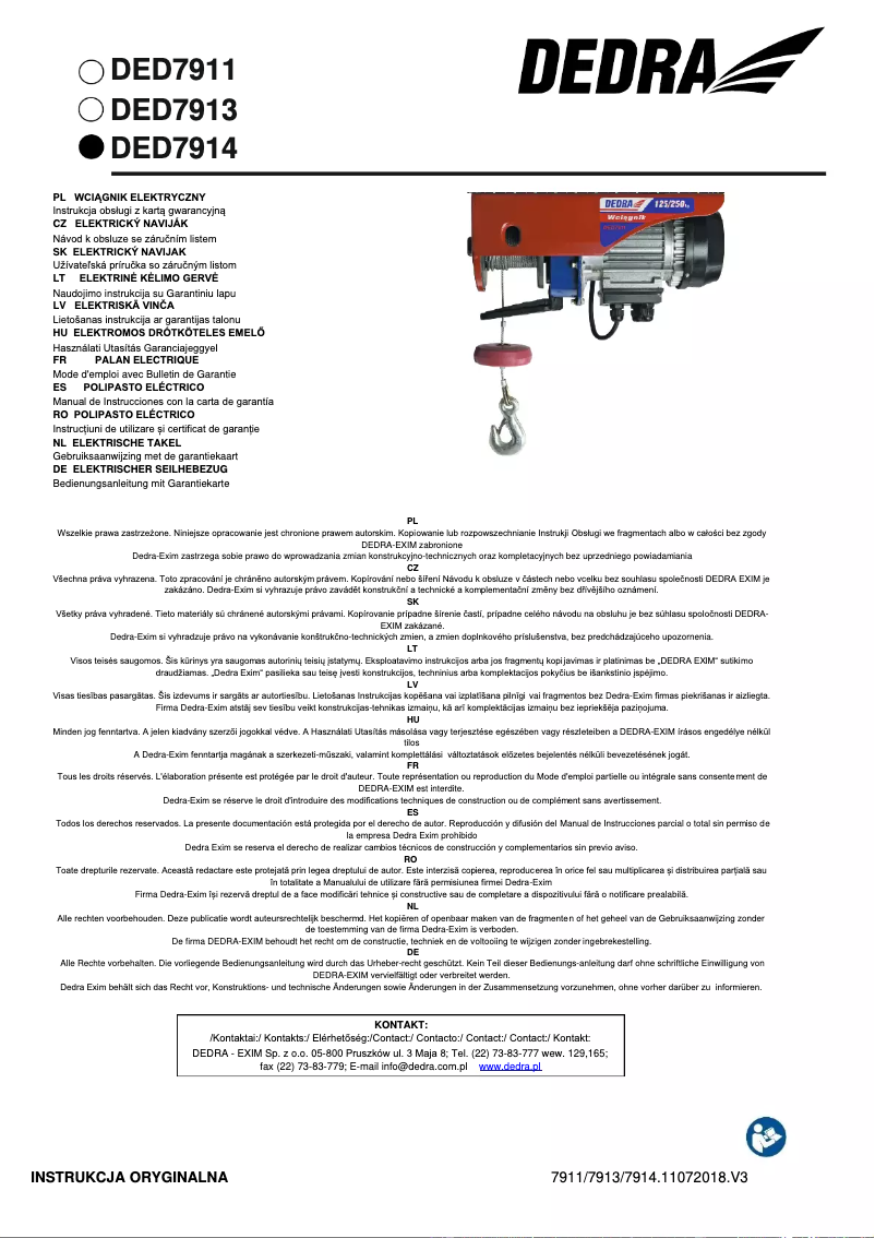 Page 1 de la notice Manuel utilisateur DEDRA DED7913