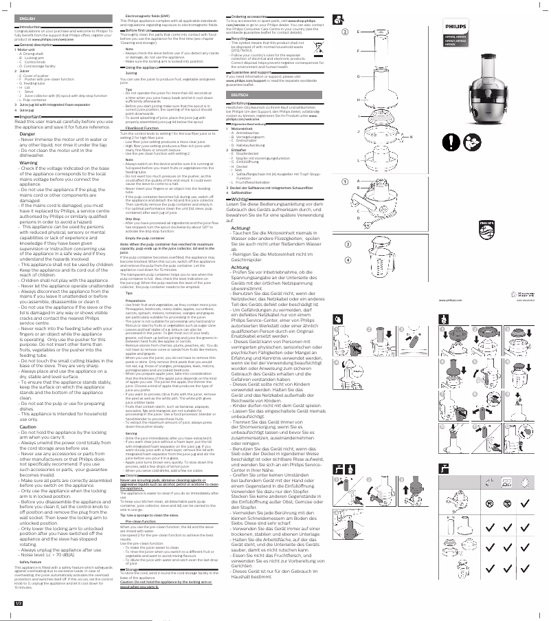 Image de la première page du manuel de l'appareil Avance Collection HR1919