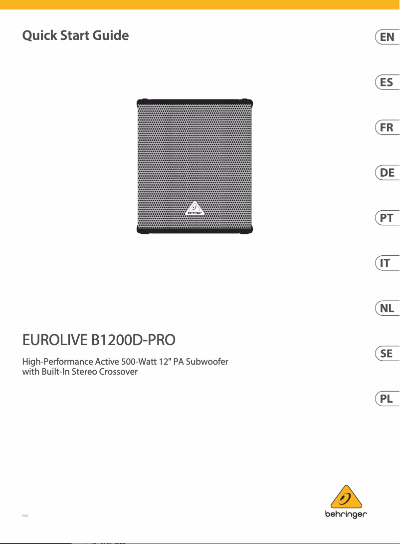 Page 1 de la notice Guide de démarrage rapide Behringer B1200D-PRO