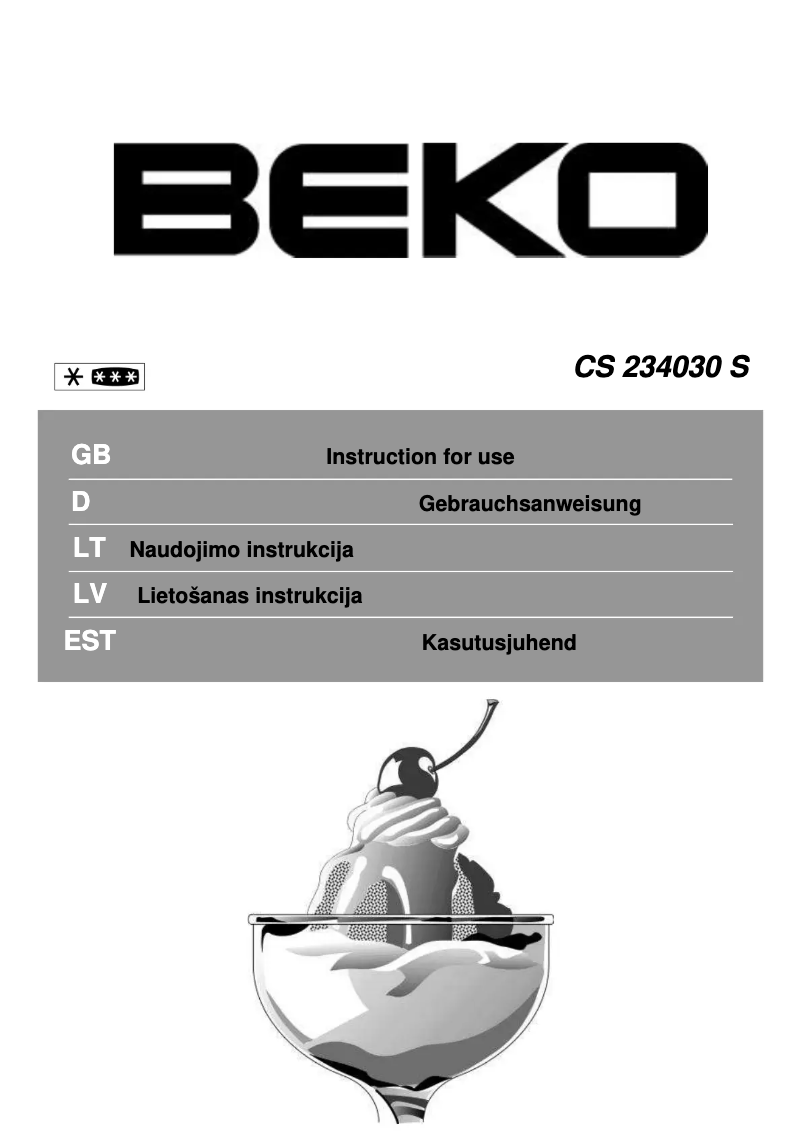Page 1 de la notice Manuel utilisateur Beko CS 234030 S