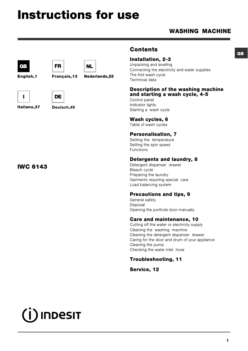 Imagen de la primera página del manual del dispositivo IWC 6143 (EU)