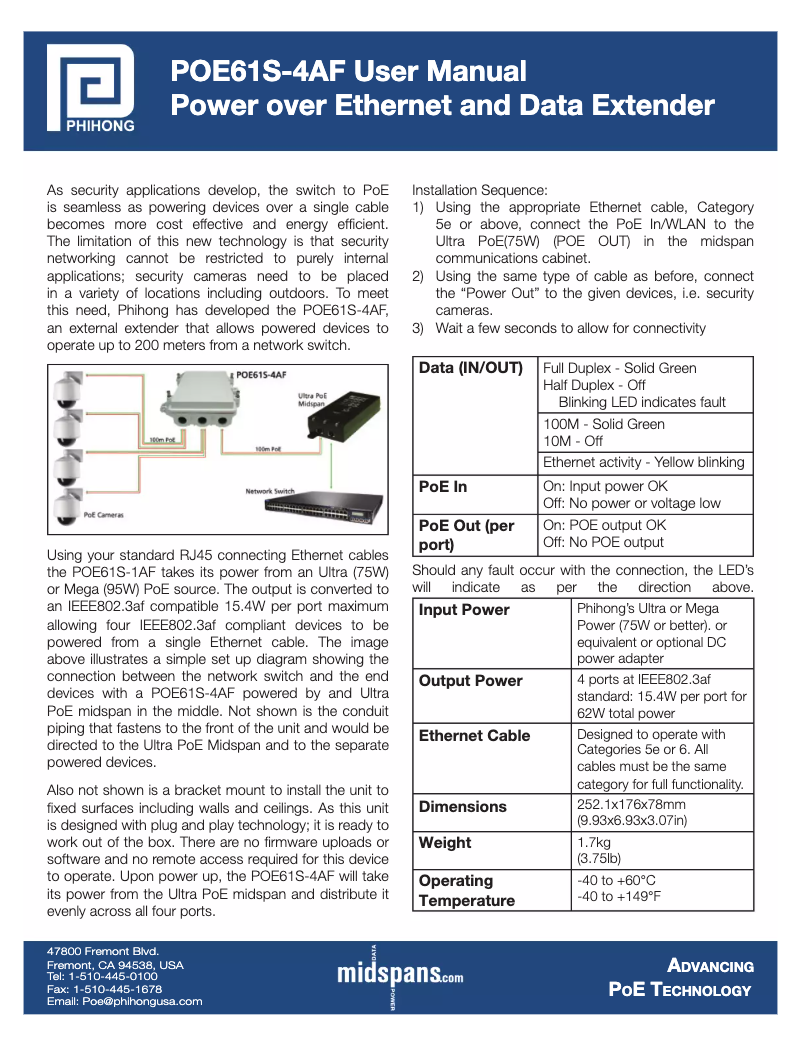 Page n°1 - Manuel utilisateur Phihong POE61S-4AF