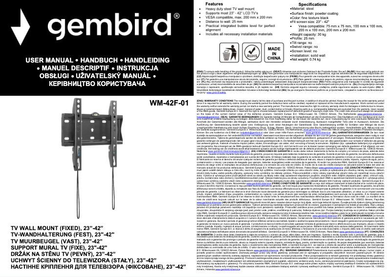 Page 1 de la notice Manuel utilisateur Gembird WM-42F-01