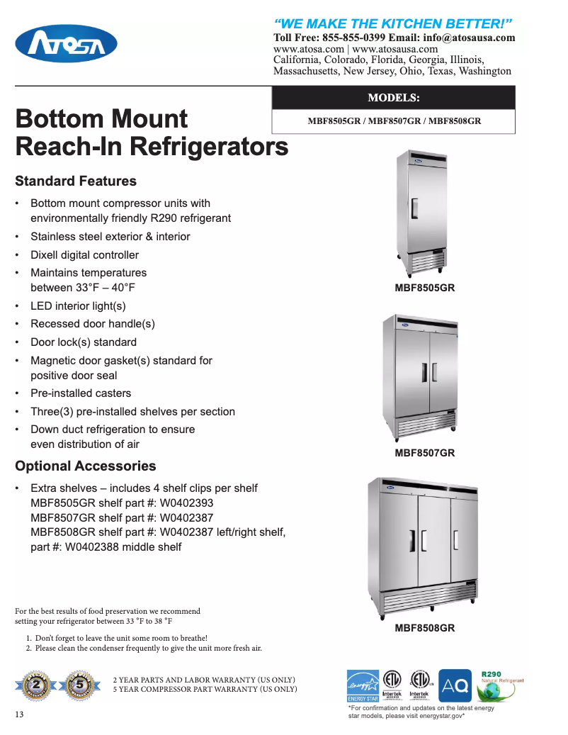 Página 1 del manual Ficha técnica Atosa Commercial MBF8507