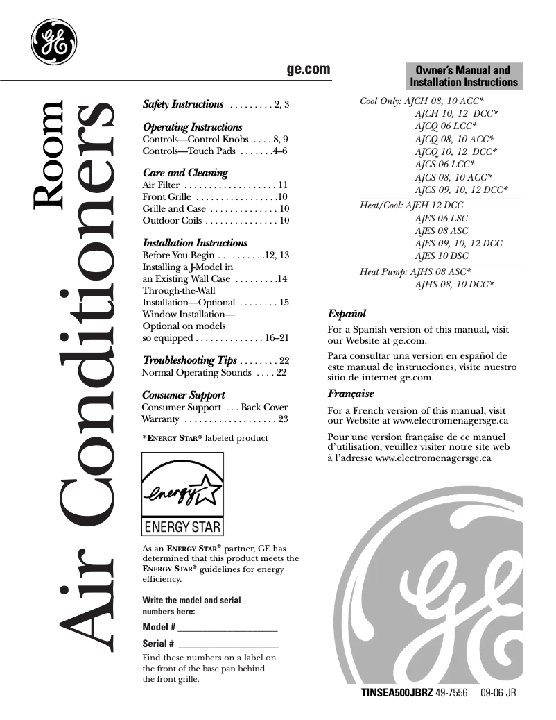 Page n°1 - Manuel utilisateur GE AJCQ06LCB