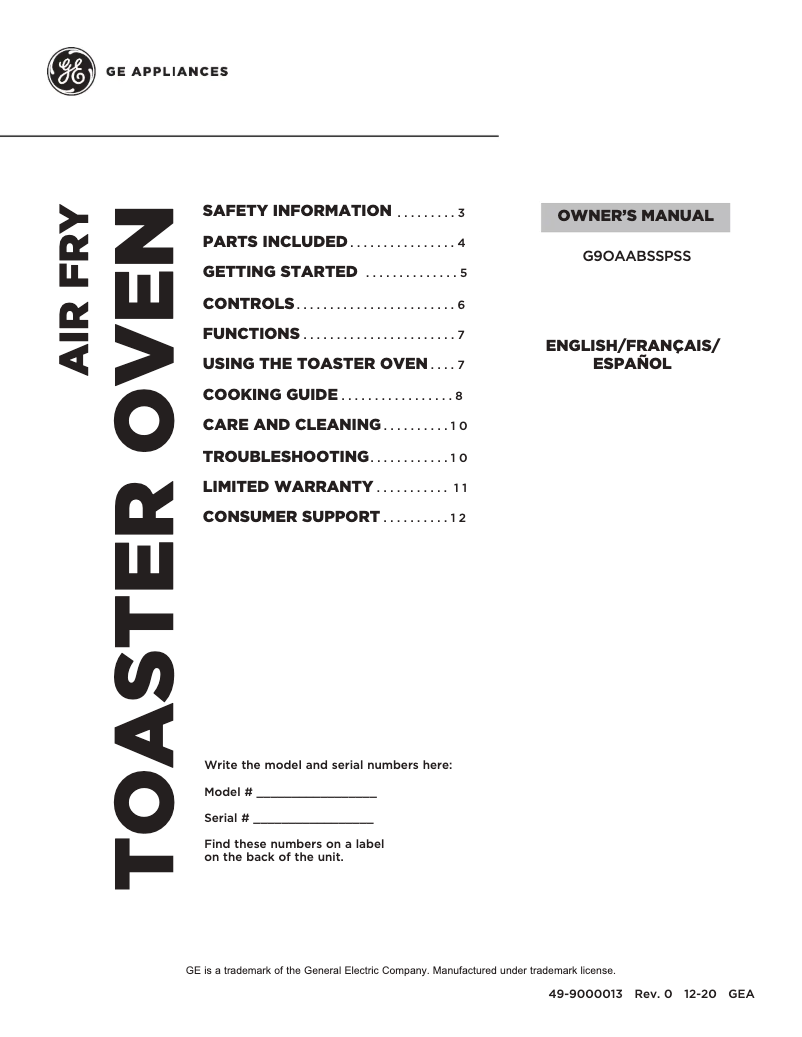 Page 1 de la notice Manuel utilisateur GE G9OAABSSPSS