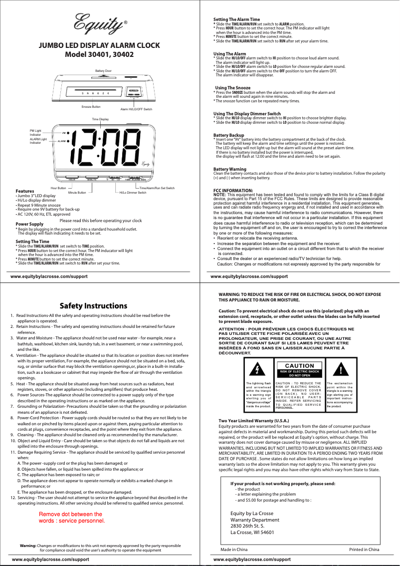 Page n°1 - Manuel utilisateur Equity 30401