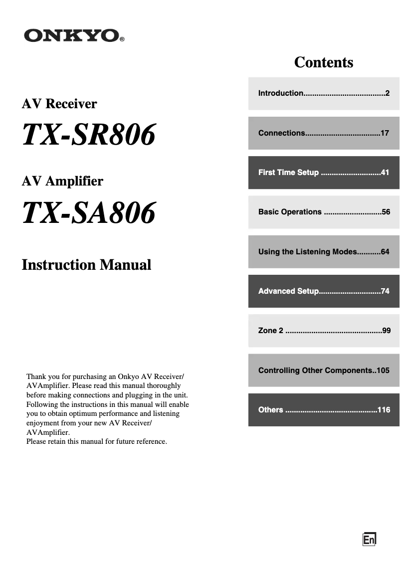 Page 1 de la notice Manuel utilisateur Onkyo TX-SR806