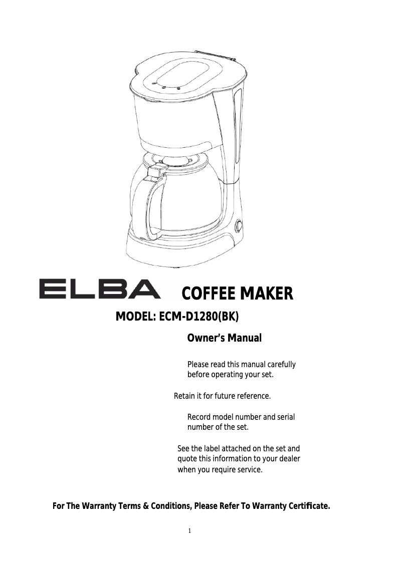 Page 1 de la notice Manuel utilisateur Elba ECM-D1280(BK)