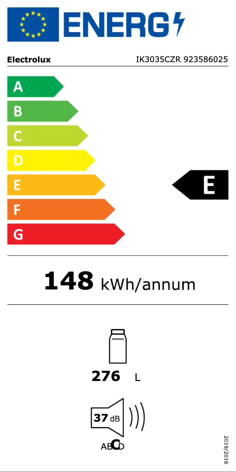 Page n°1 - Label énergétique Electrolux IK3035CZR