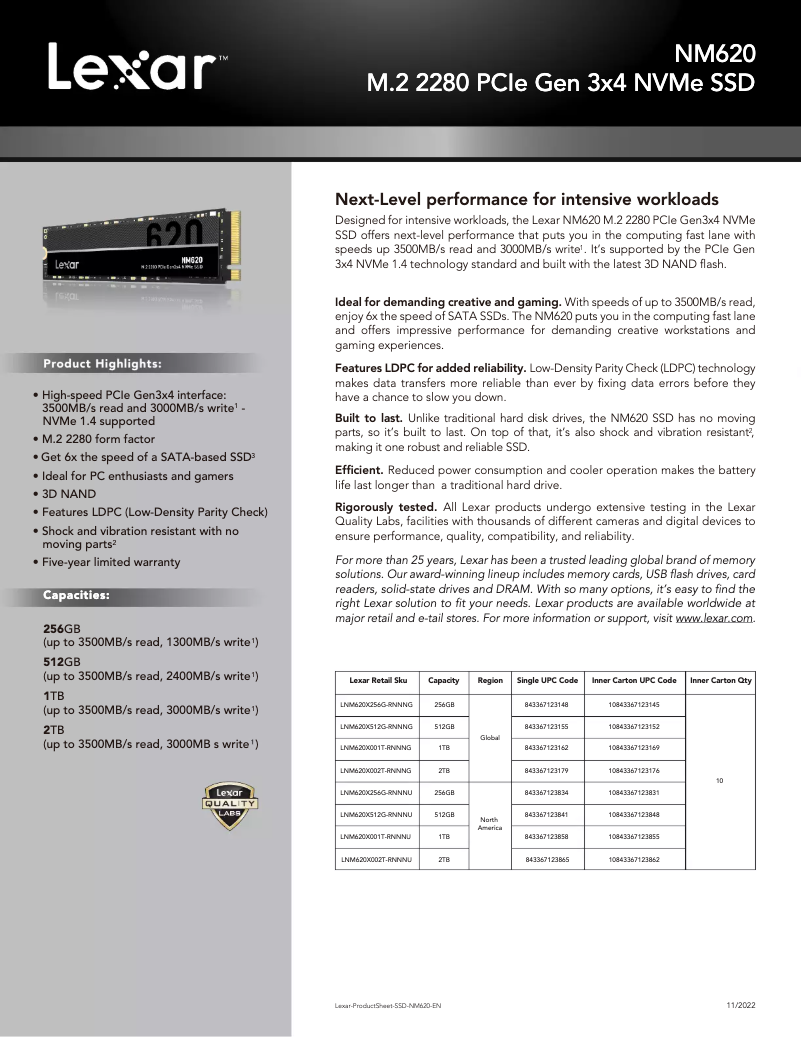 Page 1 de la notice Manuel utilisateur Lexar NM620
