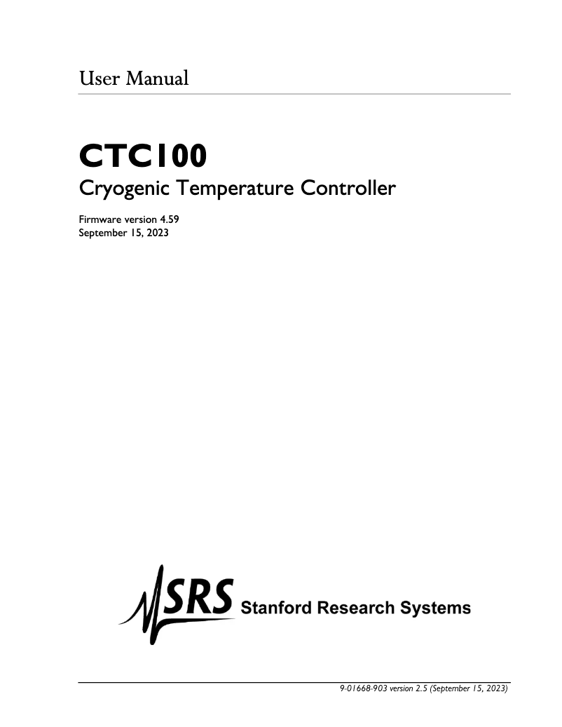Page 1 of the manual User Manual SRS CTC100
