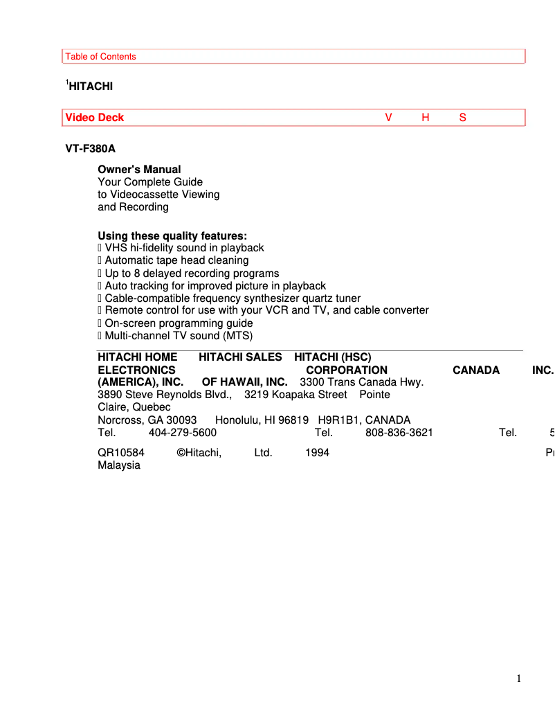 Imagen de la primera página del manual del dispositivo VT-F380A