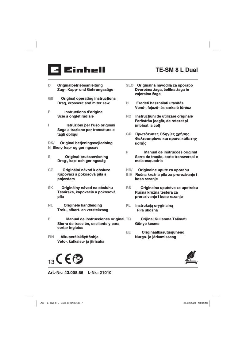 Page 1 de la notice Manuel utilisateur Einhell TE-SM 8 L Dual