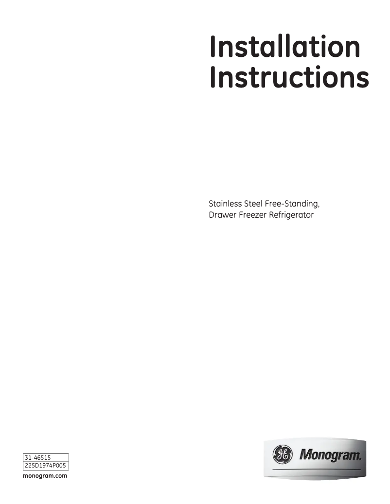 Page 1 de la notice Guide d'installation GE ZFGP21HXSS