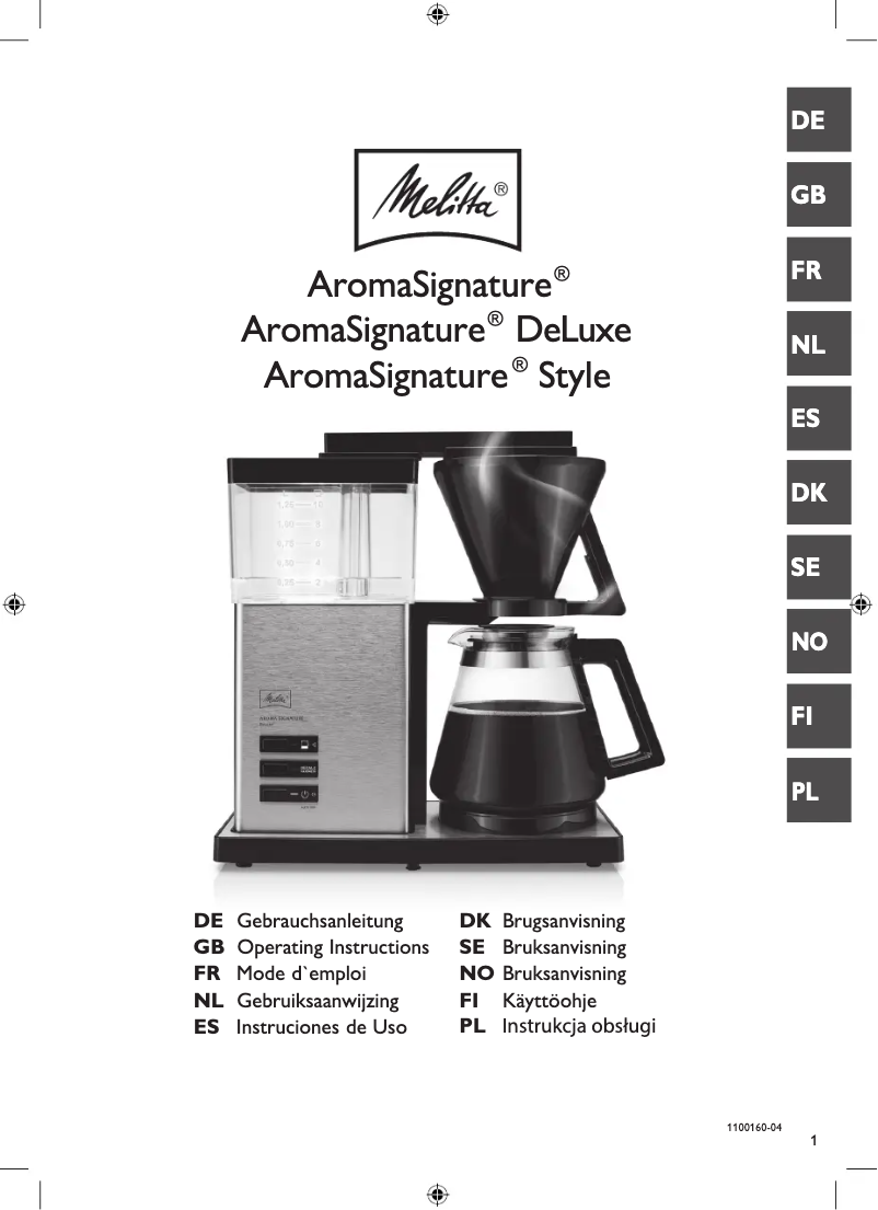 Page 1 de la notice Manuel utilisateur Melitta Aroma Signature