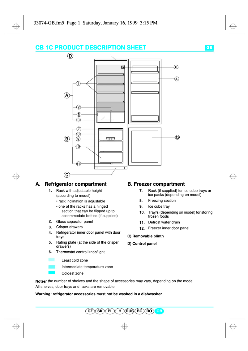 Page n°1 - Manuel utilisateur Whirlpool ARZ 807 H