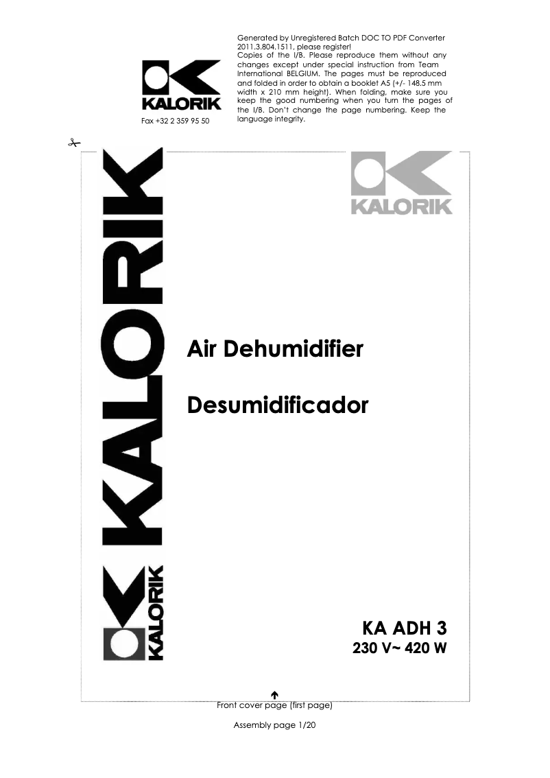 Page n°1 - Manuel utilisateur Kalorik KA ADH 3