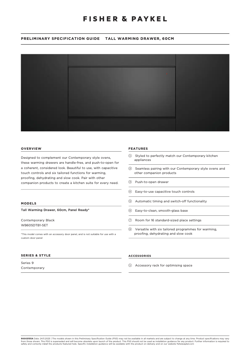 Page 1 de la notice Fiche technique Fisher & Paykel WB60SDTB1-SET