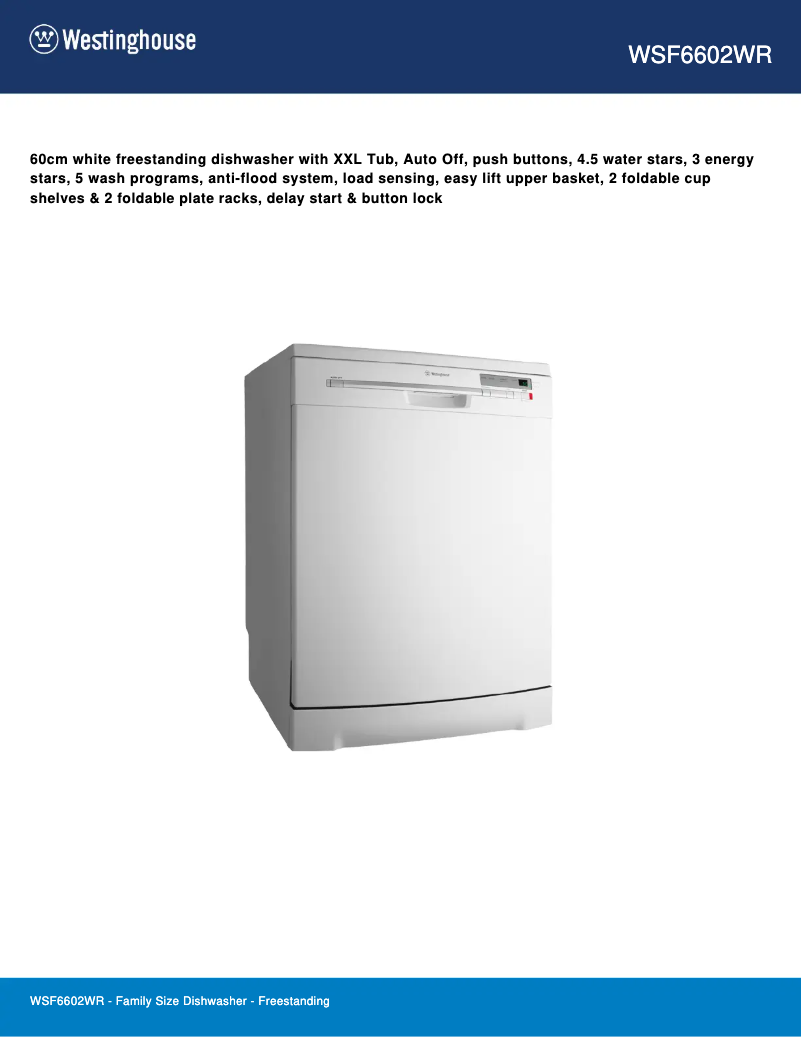 Page n°1 - Fiche technique Westinghouse WSF6602WR