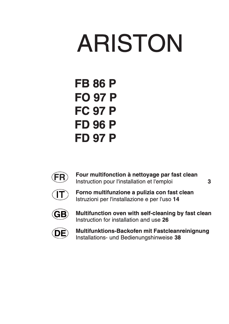 Page 1 de la notice Manuel utilisateur Ariston Thermo FO 97 P