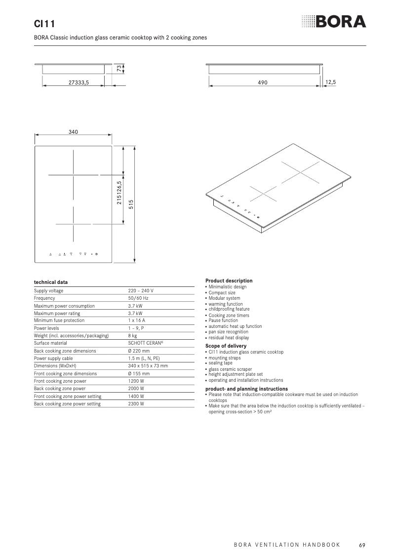 Page 1 de la notice Fiche technique BORA CI11