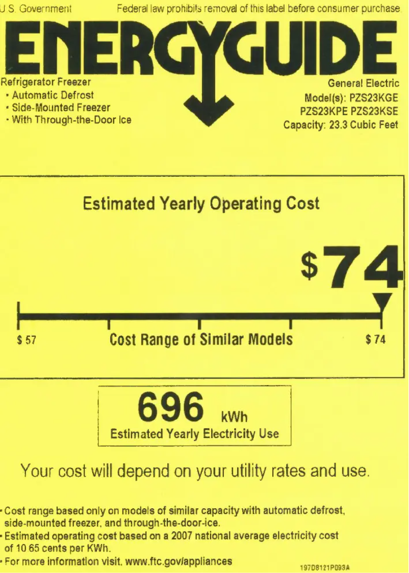 Page 1 of the manual Energy Label GE Profile PZS23KGEWW