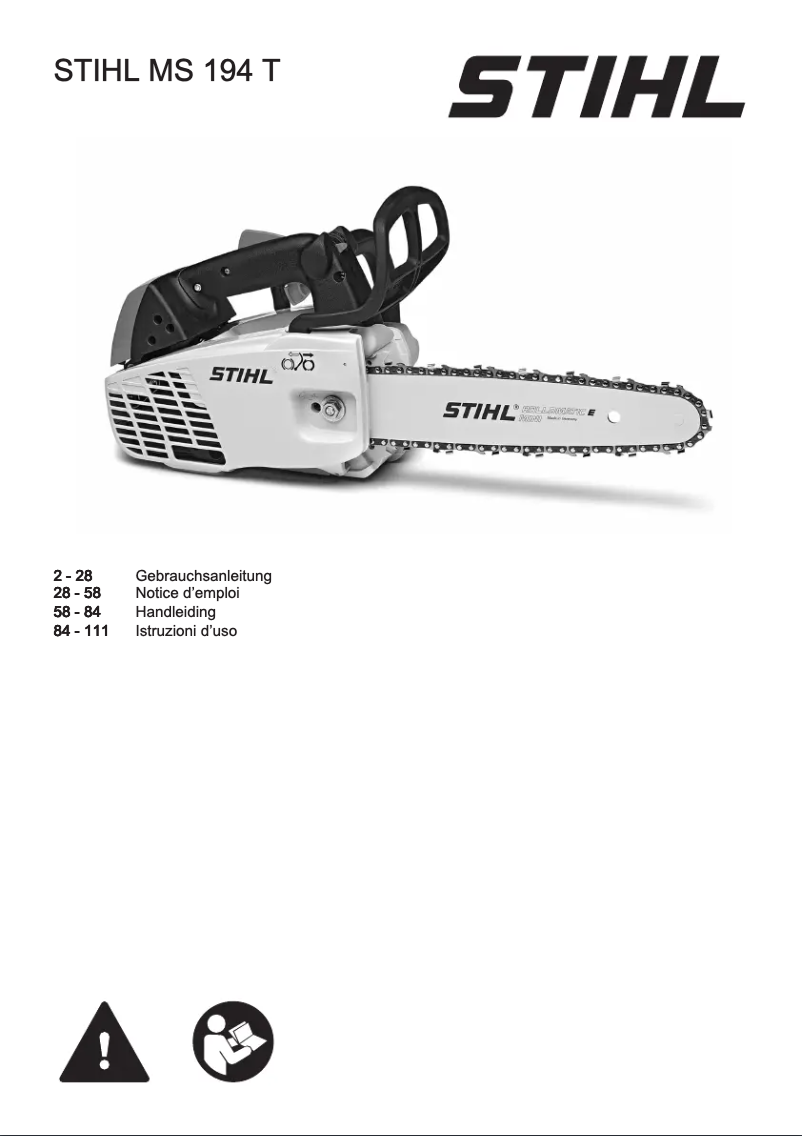 Page 1 de la notice Manuel utilisateur Stihl MS 194 T