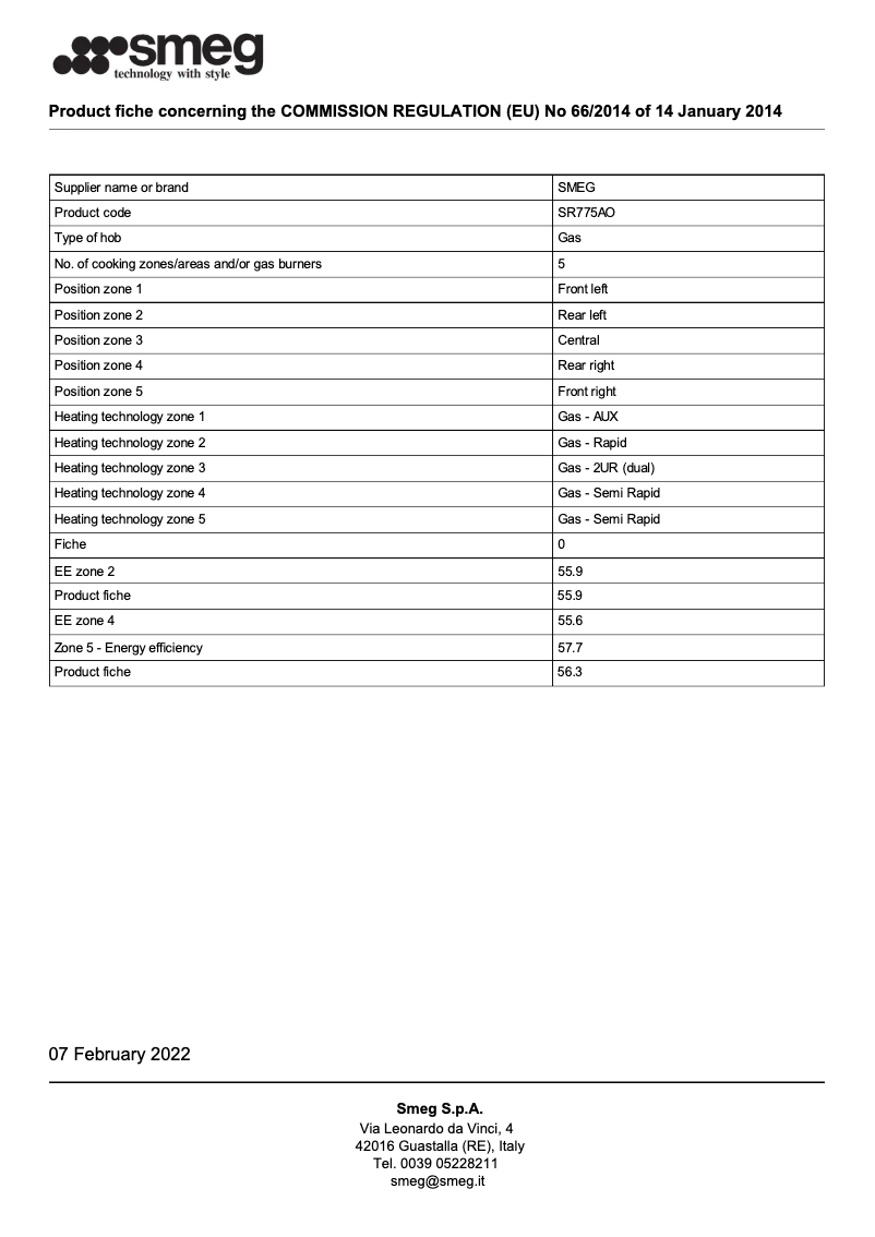Page 1 de la notice Brochure Smeg SR775AO