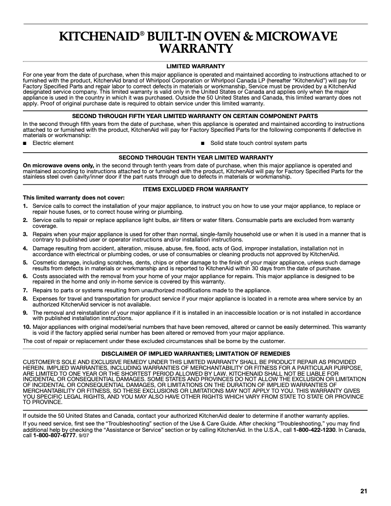 Página 1 del manual Información de garantía KitchenAid KEBS209BSS