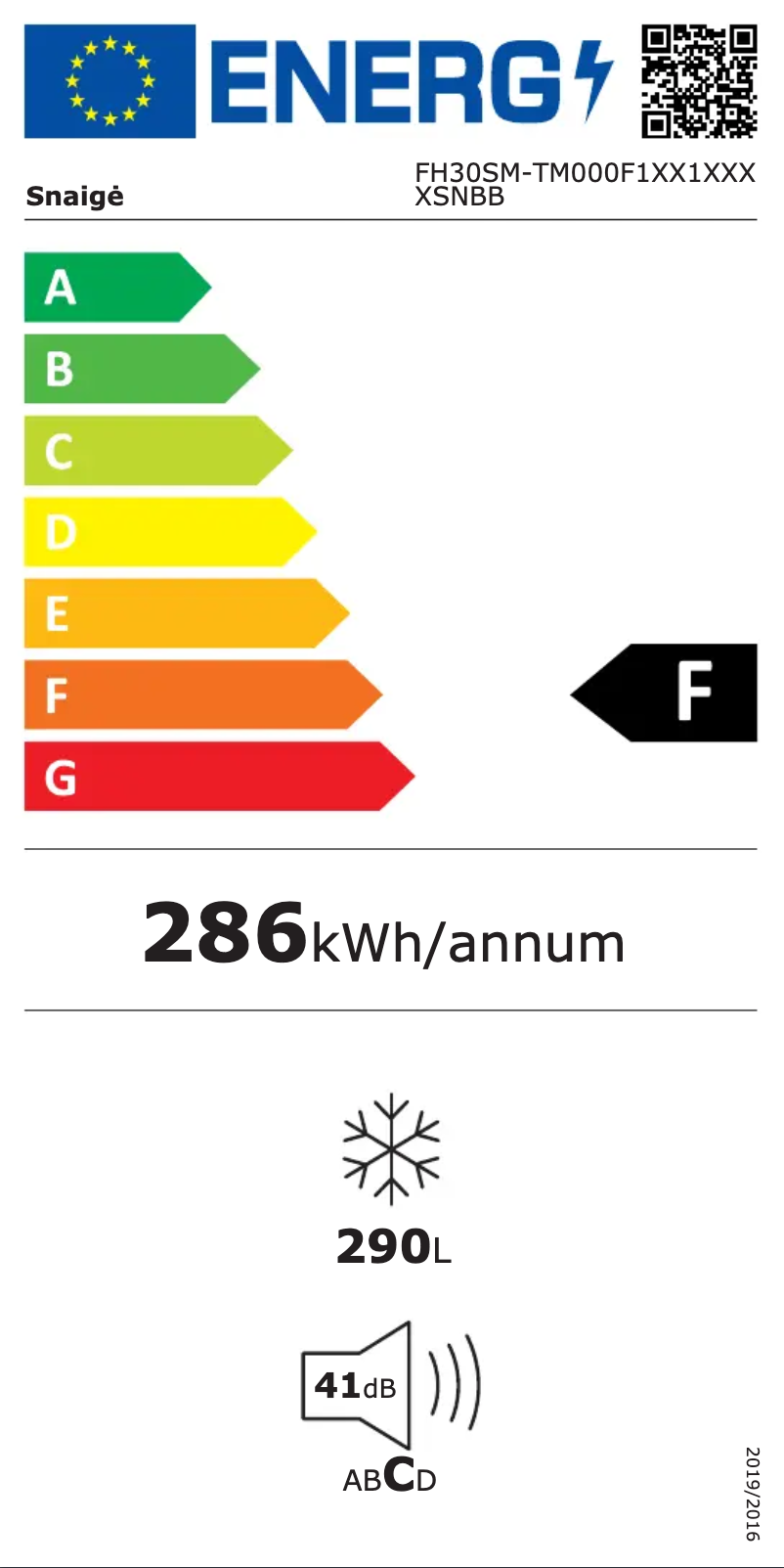 Page n°1 - Label énergétique Snaigė FH30SM-TM000F1