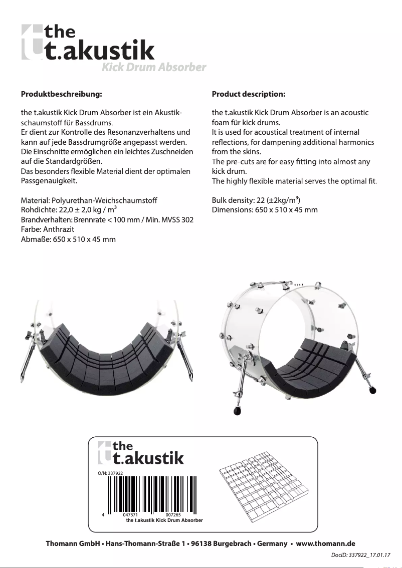 Page 1 de la notice Manuel utilisateur t.akustik Kick Drum Absorber