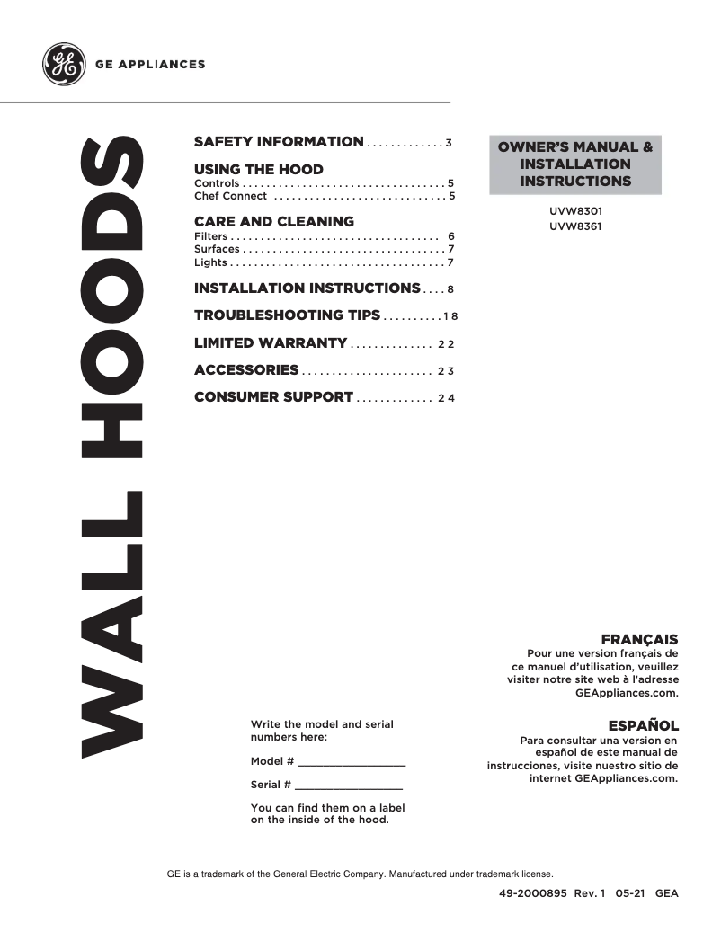 Page 1 de la notice Guide d'installation GE UVW8361SLSS