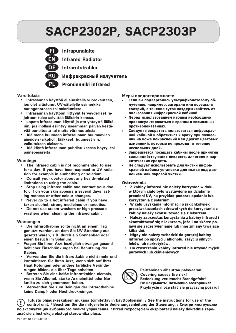 Page n°1 - Manuel utilisateur Harvia SACP2302P