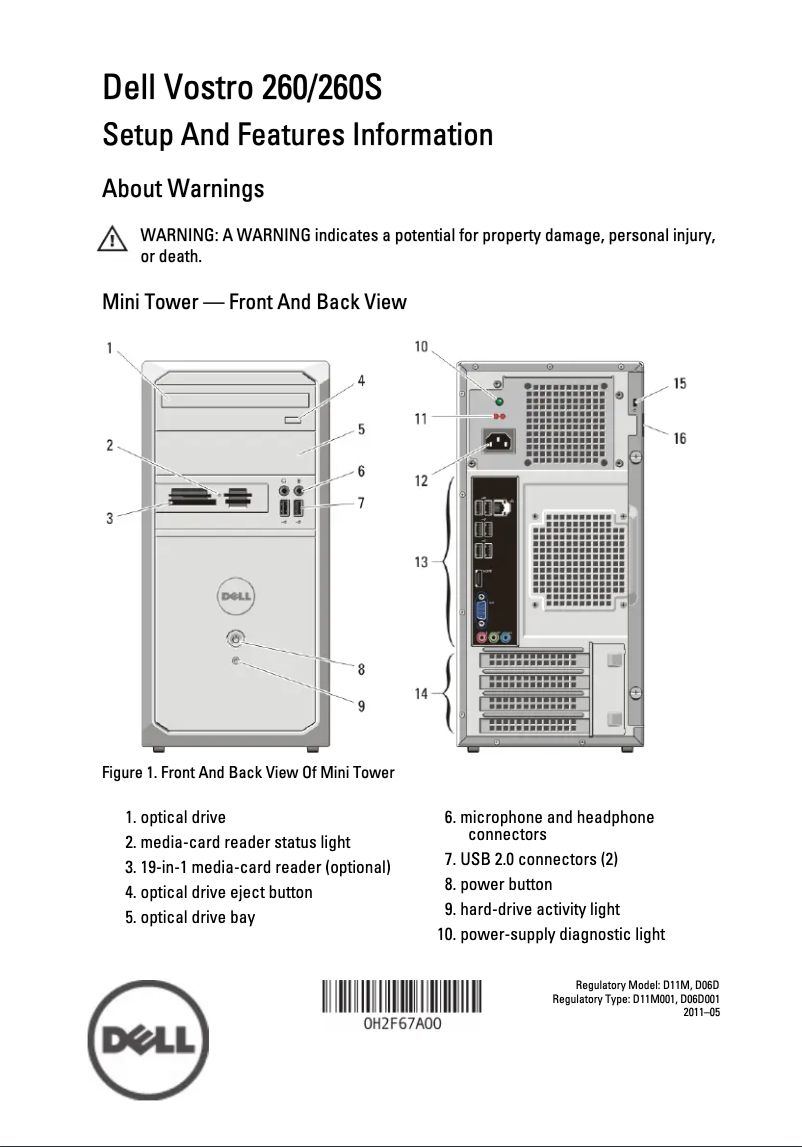 Image de la première page du manuel de l'appareil Vostro 260s