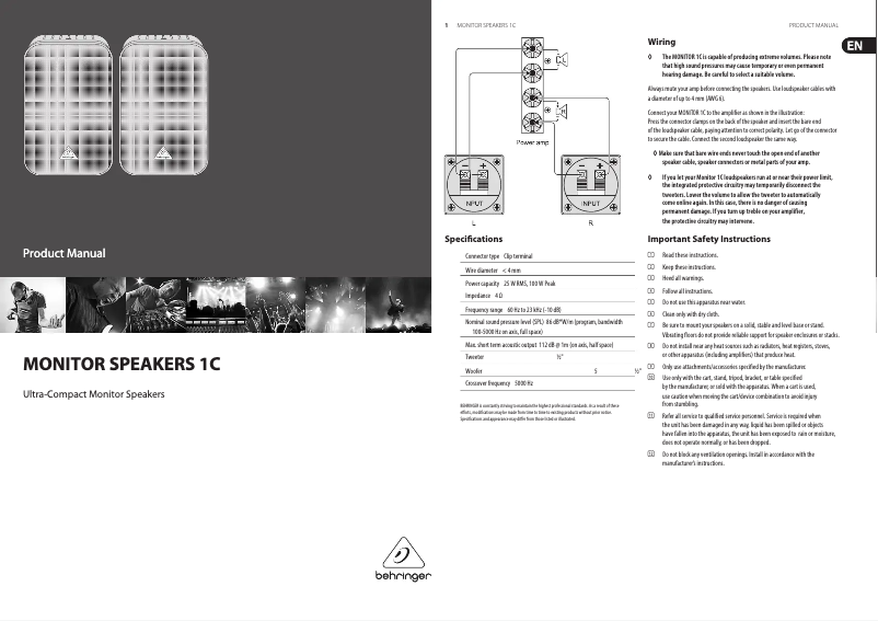 Image de la première page du manuel de l'appareil Monitor speakers 1C
