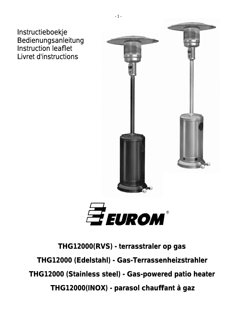 Página 1 del manual Manual de usuario Eurom THG12000 RVS