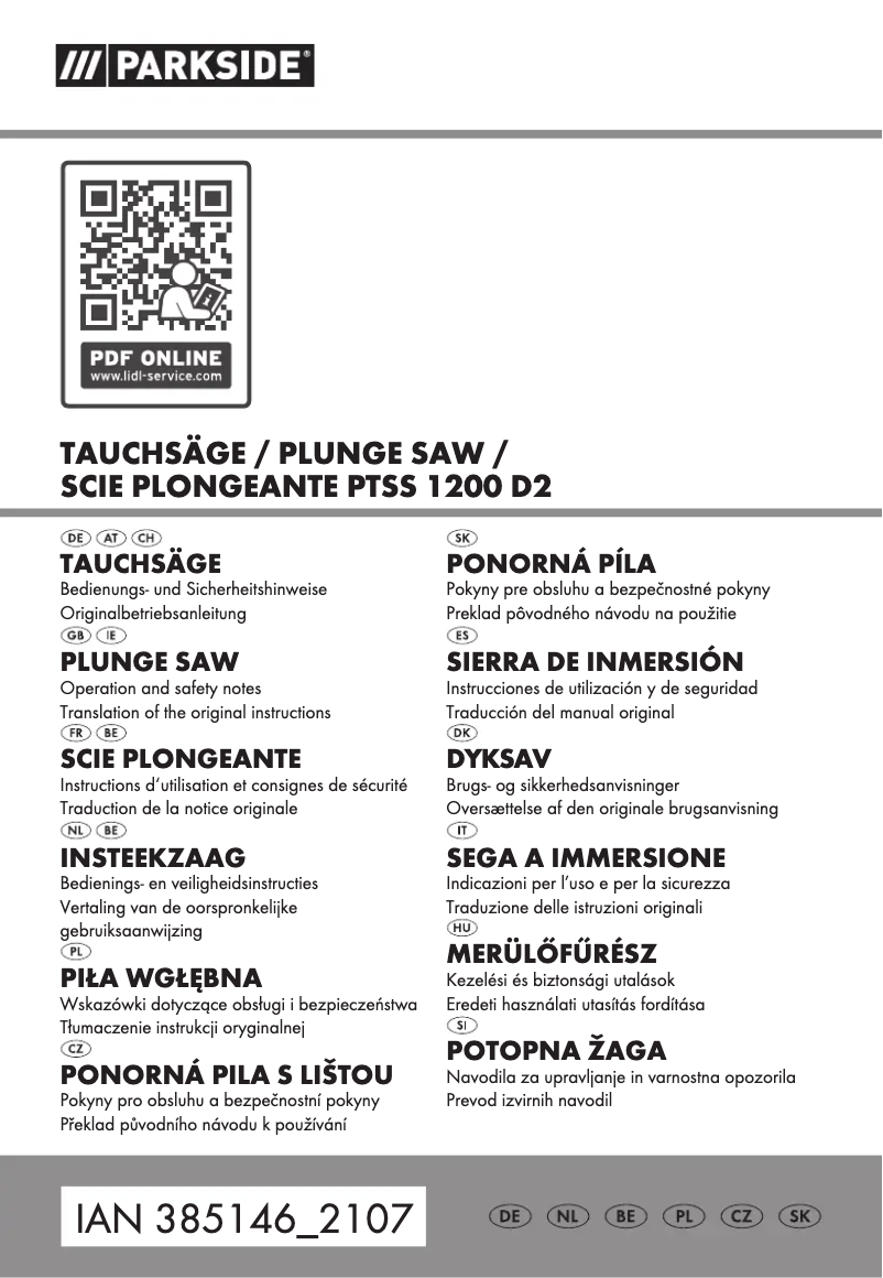 Page 1 de la notice Manuel utilisateur Parkside PTSS 1200 D2