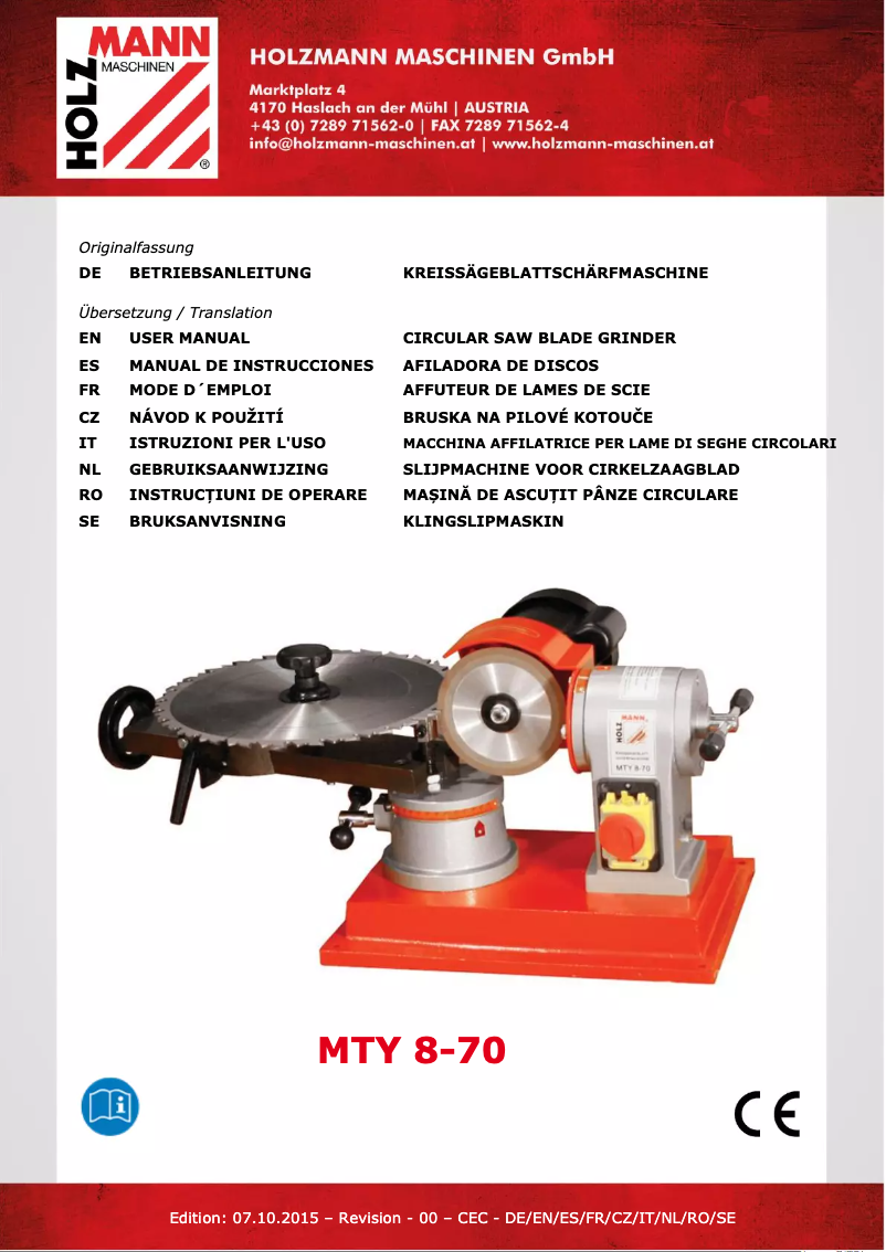 Page n°1 - Manuel utilisateur Holzmann MTY8-70
