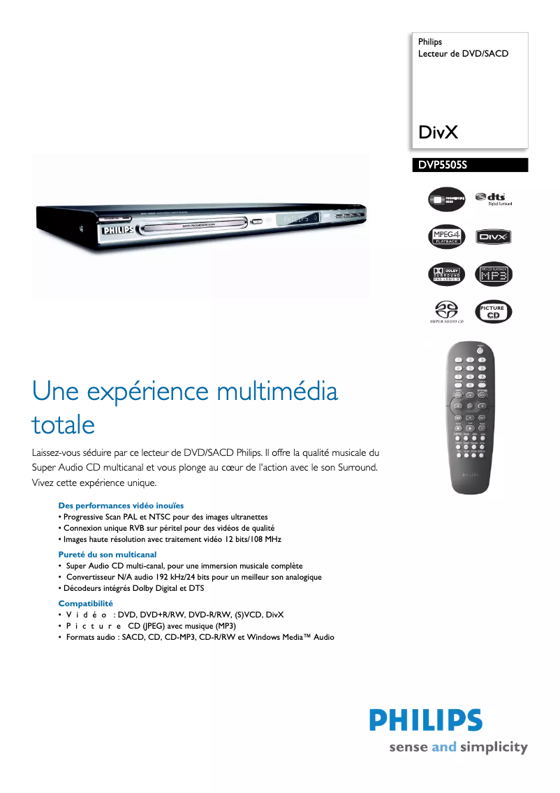 Image de la première page du manuel de l'appareil DVP5505S